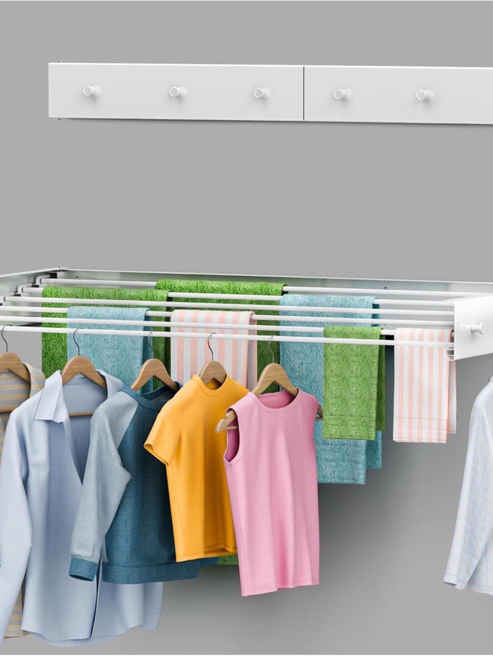 Wall-Mount Retractable Drying Rack in White